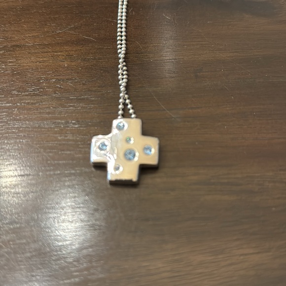 YVES SAINT LAURENT YSL Silver Cross with Light Blue Rhinestones - Picture 4 of 7